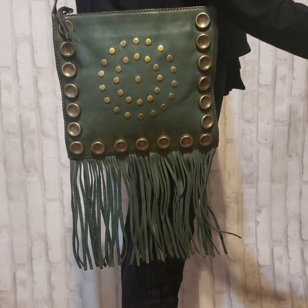 Hype Leather Teal Crossbody Bag w/Fringes
